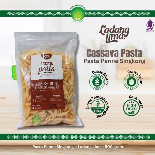 

Gluten Free Penne Cassava Pasta Singkong Ladang Lima 500gr