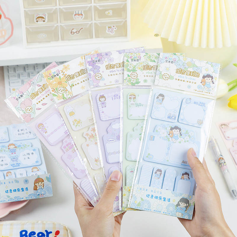 

[ GROSIR ATK ] STICKY NOTE DAN BOOKMARK 7 IN 1 PENANDA PEMBATAS BUKU MOTIF KARTUN LUCU LG