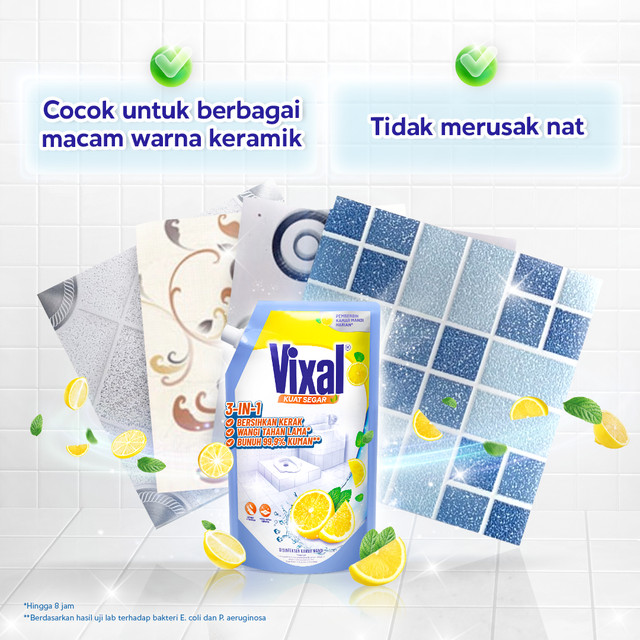 Vixal Kuat Segar 600ml Pembersih Kamar Mandi Harian Wangi Lemon x 3