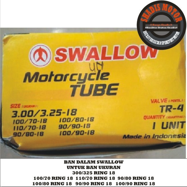 Ban Dalam Motor Merk Swallow Ukuran 300/325 ( 100/70 100/80 110/70 90/90 90/80 100/90 ) Ring 18
