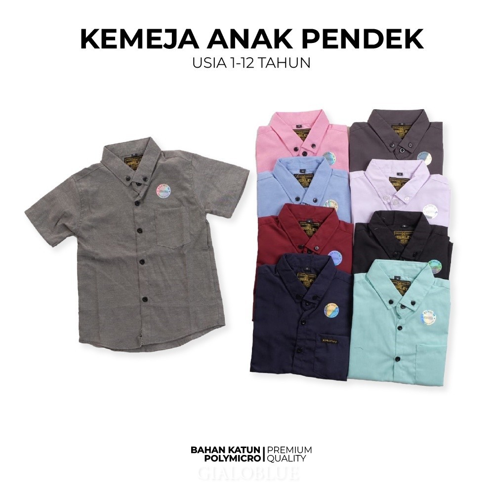 Baju Kemeja Polos Anak Laki-Laki Kemeja Distro Lengan Pendek Umur 1-12 Tahun Bahan Adem