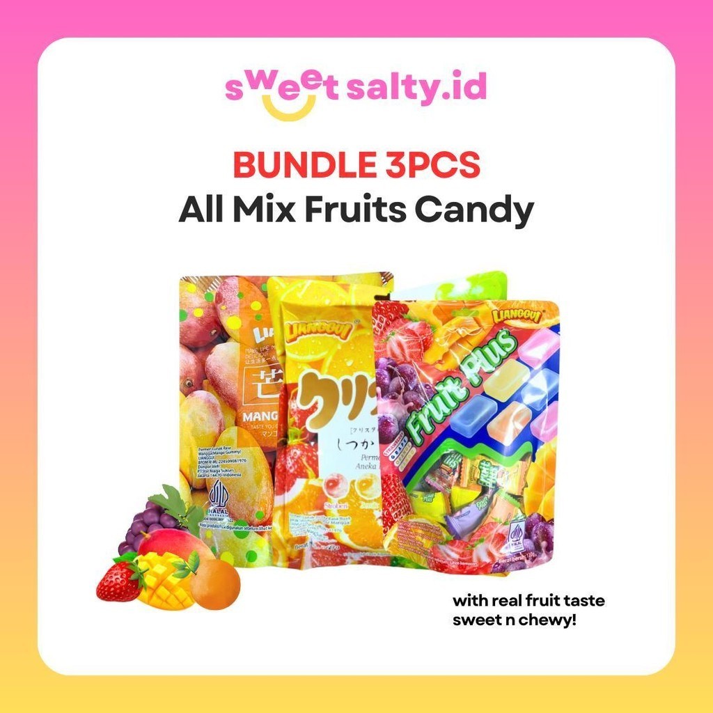 

[HALAL] Bundle 3in1 All Mix Fruits Candy | Permen Buah | Permen Lunak Aneka Rasa | Permen Jelly | Snack Halal