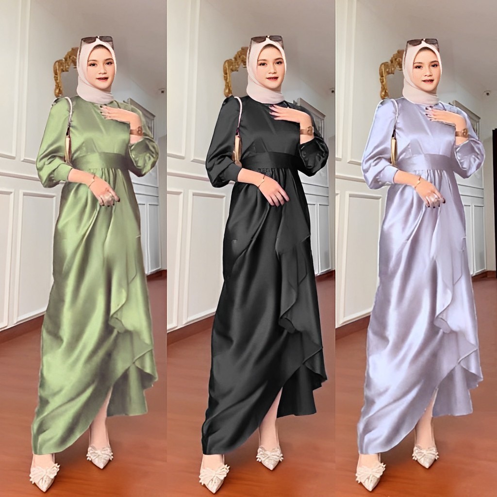 Jusi Dress Bridesmaid Satin Velvet Gamis Polos Elegan Baju Bridesmide Simple Dress Kondangan Baju Le