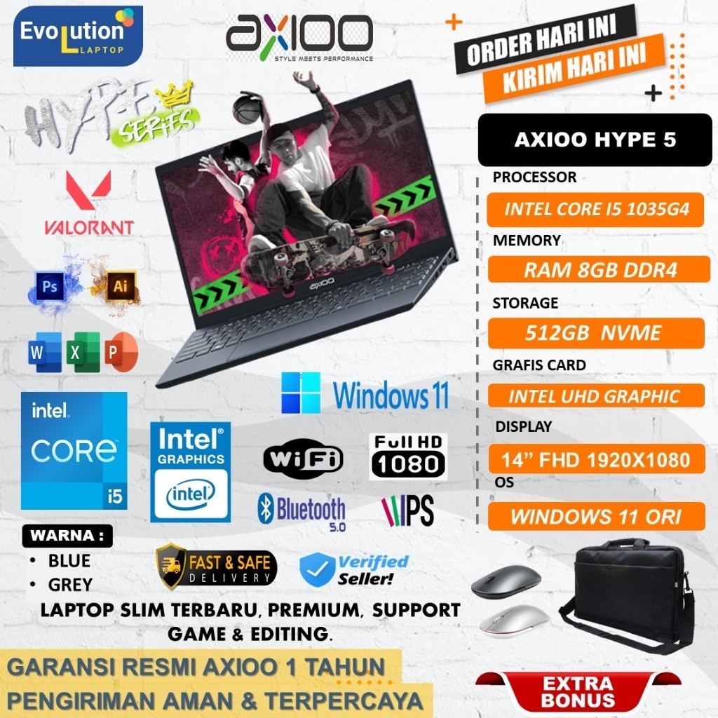 Promo Laptop Gaming Axioo Hype 5 Intel Core i5 - Axioo Hype 3 Core i3 Ram 8GB 512GB SSD Windows11