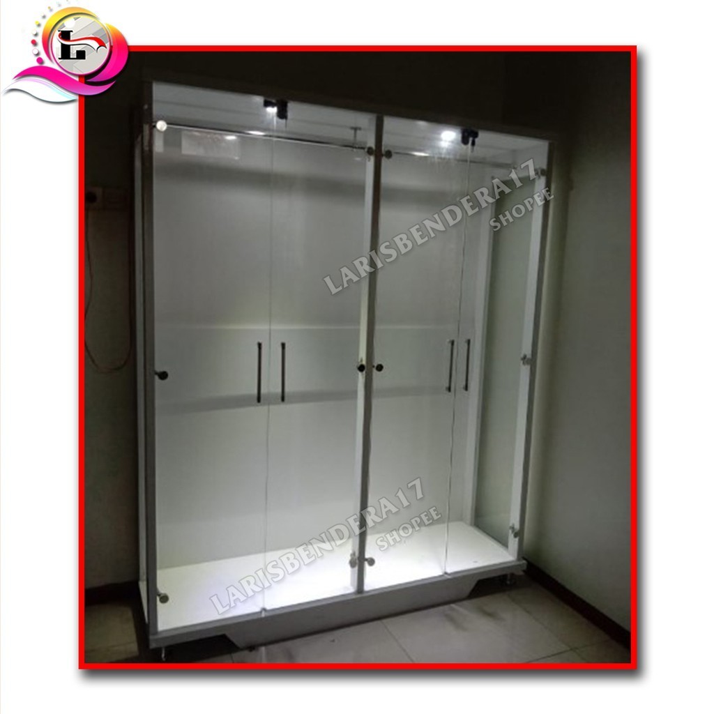 

PROMO SPESIAL Lemari Gamis | Full Putih - Ada 2 Lampu. Baju Gantung.Full Kaca.