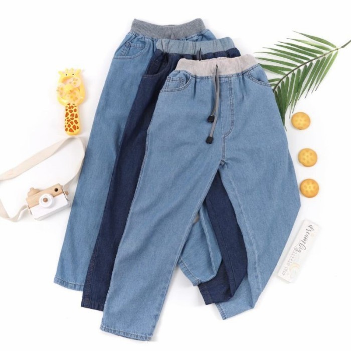 ✨BEST✨ -Celana Jeans Rip Anak Laki laki dan Perempuan Usia 6-13 th Little dino - Dark Blue, 14