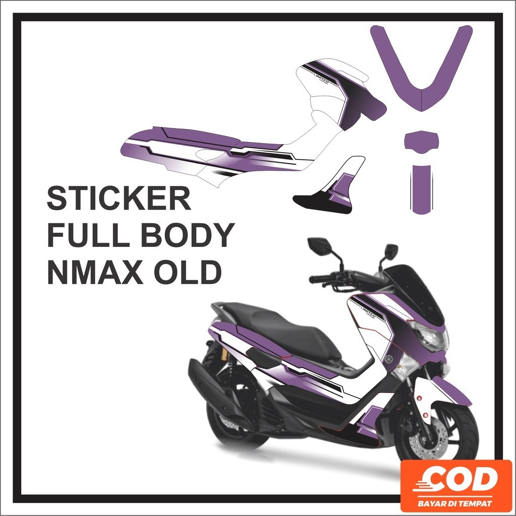 Stiker Decal  YAMAHA NMAX OLD Full Body Sticker NMAX Lama Motif Ungu Putih Garis Keren