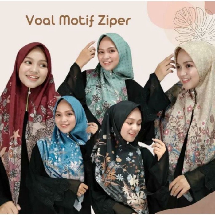 Hijab Instan Ziper Resleting Motif Bahan Voal   - Abu-abu