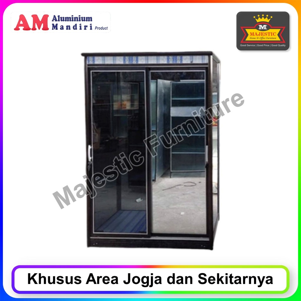 Lemari Pakaian Stainless Alumunium Mandiri Lemari Baju 120 Coklat 2 Pintu Sliding (Jogja)