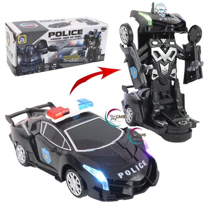 MAINAN MOBIL POLISI BLACK ROBOT NO178897 MAINAN POLICE CAR TRANSFORM ROBOT