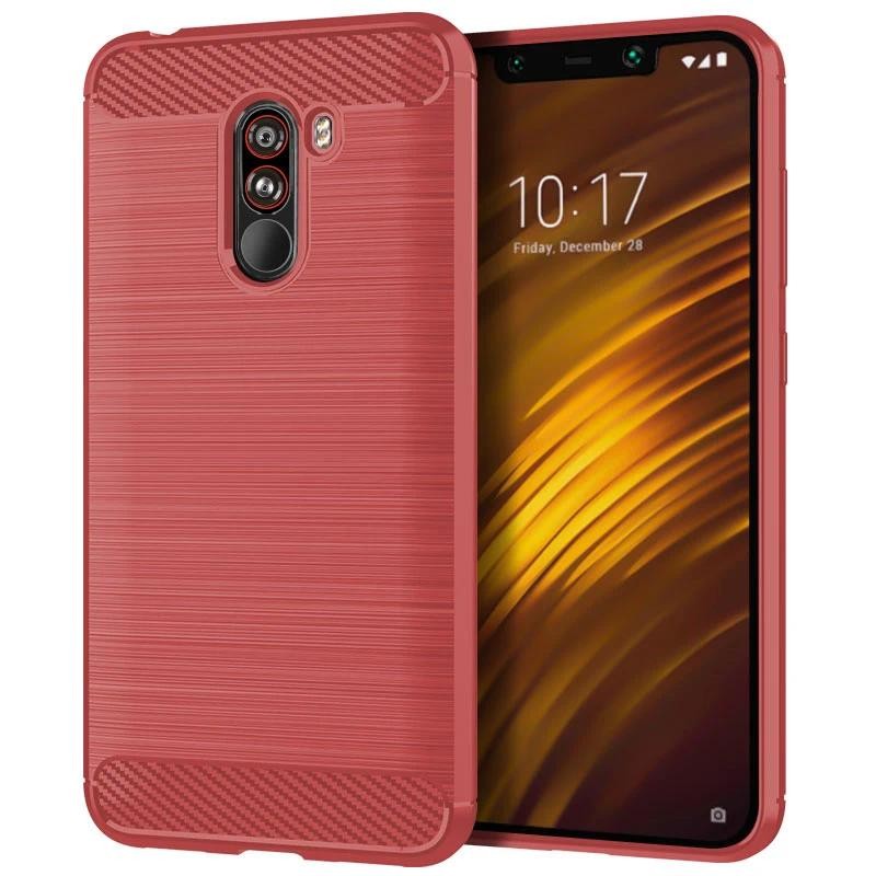 Casing HP Mi Pocophone F1 poco f1 Casing TPU Tekstur Serat Karbon Silikon Lembut Penutup belakang