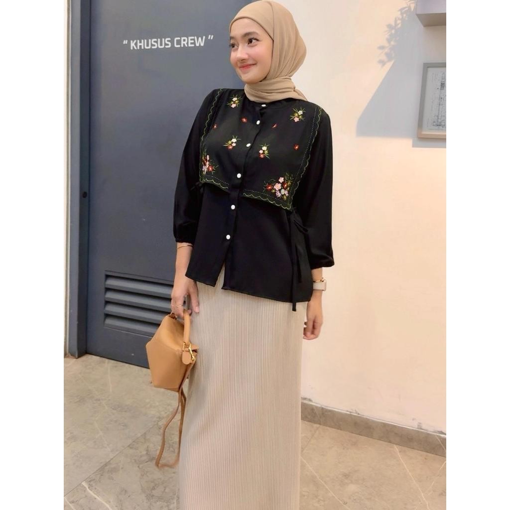 terbaru Warna Warni Brand Olivia Blouse Kemeja Wanita Bahan Shakila Polos Rompi Bordir paling bagus