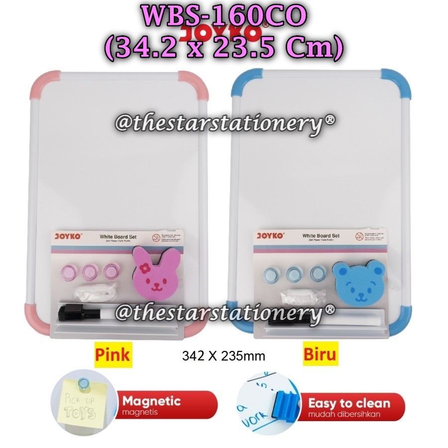 

(1 Set) GROSIR Whiteboard Set JOYKO WBS-160CO 34.2 x 23.5 Cm / Papan Tulis Putih Set Joyko WBS-160CO