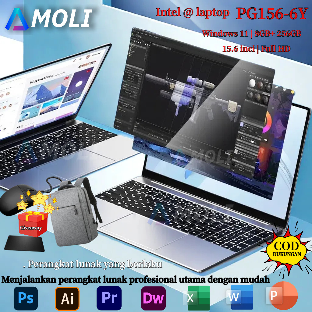 【AMOLI】Laptop N4000 8GB+256GB SSD Intel  Windos 11+Office Laptop Spek Dewa Dan Ringan laptop Gaming 
