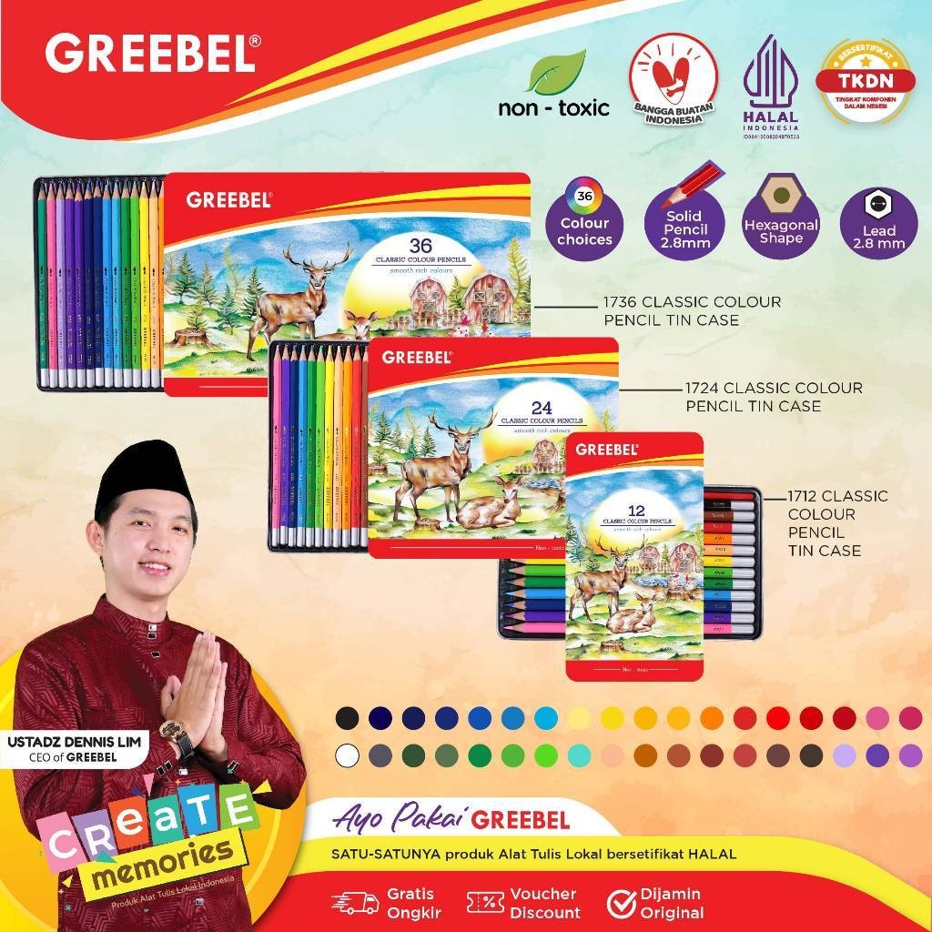 

Greebel - Pensil Warna Tin Case Classic 12 - 24 - 36 Warna