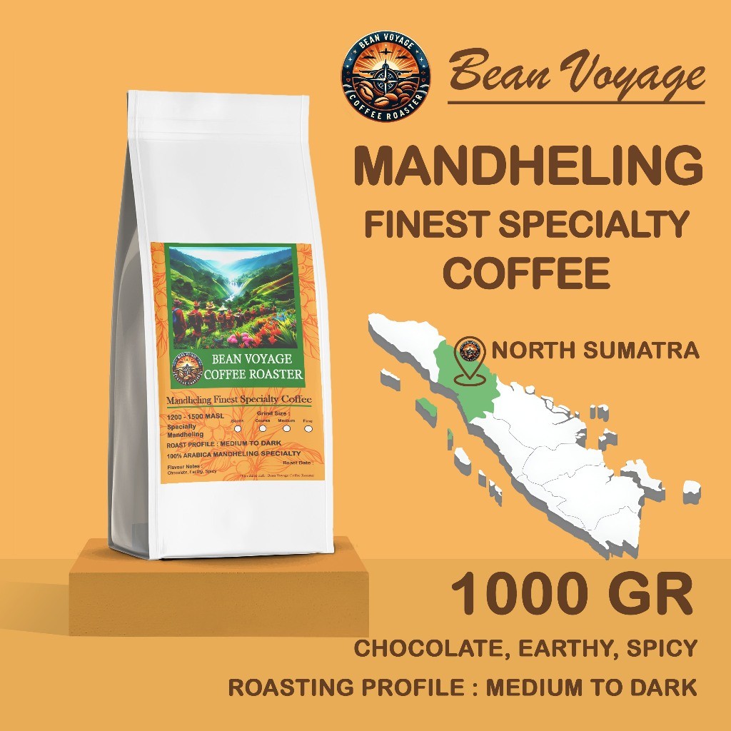

Bean Voyage Biji Bubuk Kopi Arabika Mandheling Specialty Roasted Beans Full Arabica Coffee 1kg