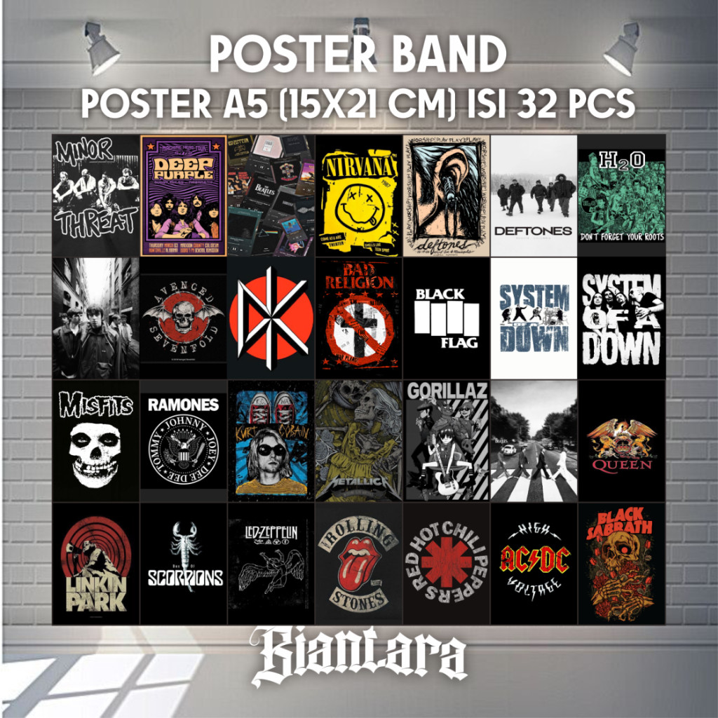 FREE PEREKAT  ISI 32 PCS POSTER DINDING AESTHETIC UKURAN A5 (15X21 CM) BAND SERIES PAJANGAN RUANG TA
