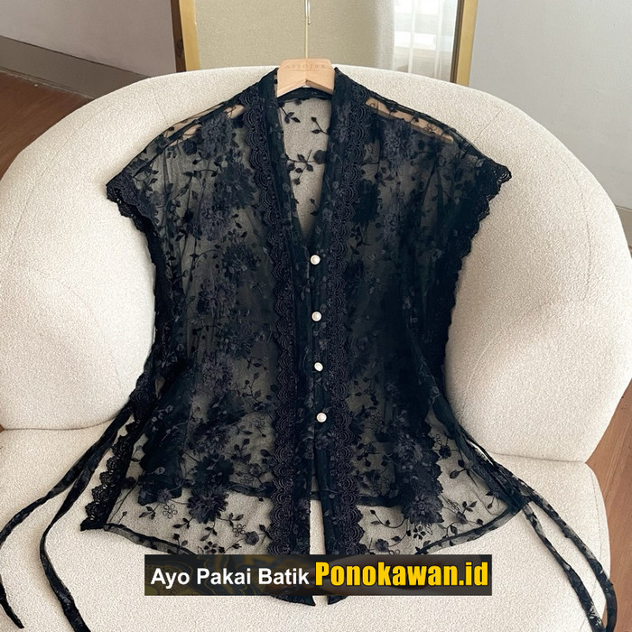 "V.NLN" - Outer Atasan Rompi Vest Kebaya Wanita Brukat Premium - Hitam
