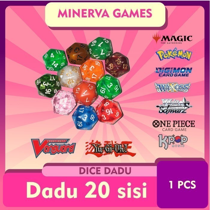Dice / dadu 20 sisi Pokemon, mtg, yugi, DND V2 Transparant 2