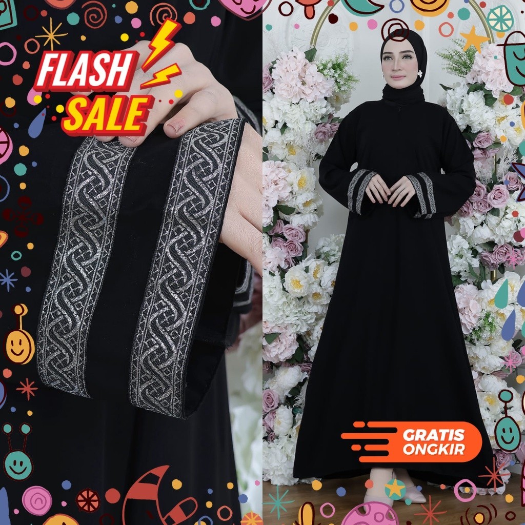 MEGASALE / Gamis Terbaru Abaya Hitam Jetblack Athifah BUSUI Abaya Turkey Polos Simple Dress Muslim B