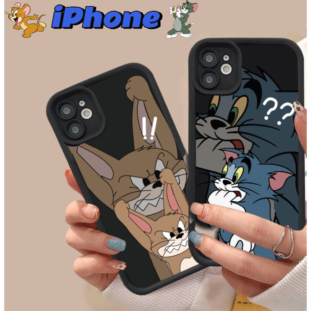 【Soft】Tom dan Jerry Case Couple Casing hp Silicone iPhone 11 12 15 14 13 Plus Pro Max 8 7 Plus XS X XR XS Max SE2 SE3 6 6s Plus premium silicone case hp shockproof murah Anti -falling back cover Lens protection Softcase Telepon aesthetic