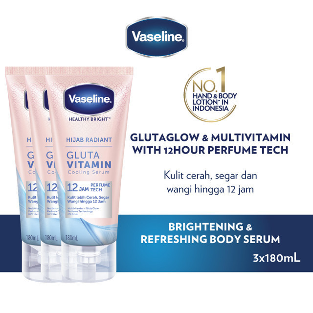 VASELINE HIJAB RADIANT GLUTA VITAMIN COOLING SERUM WITH 12HOUR PERFUME TECH 180ML x3