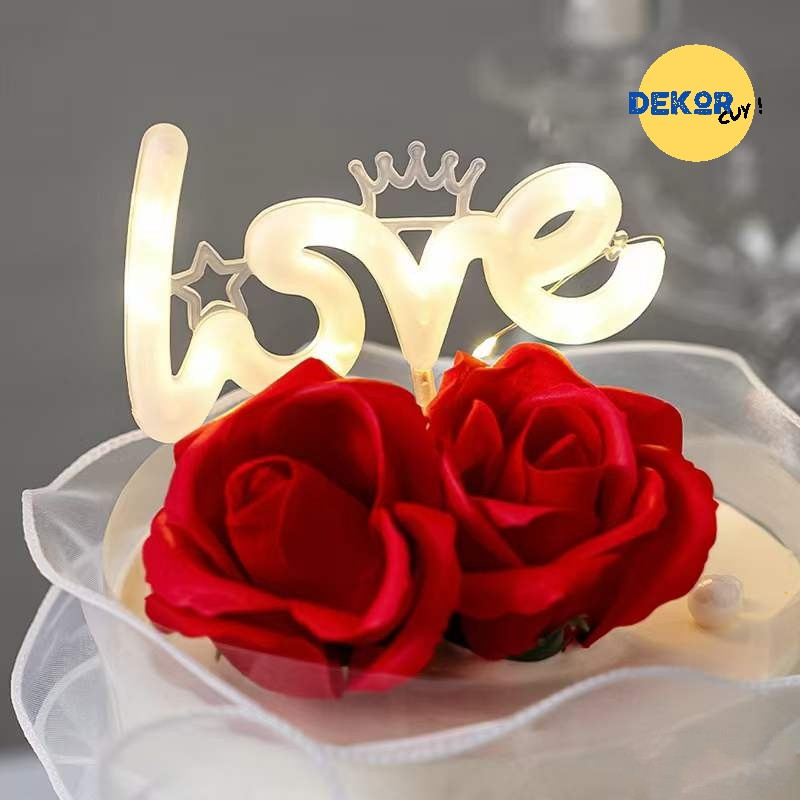 LAMPU LED LOVE hiasan kue ulang tahun valentine hadiah birthday buket bunga alat perlengkapan floris