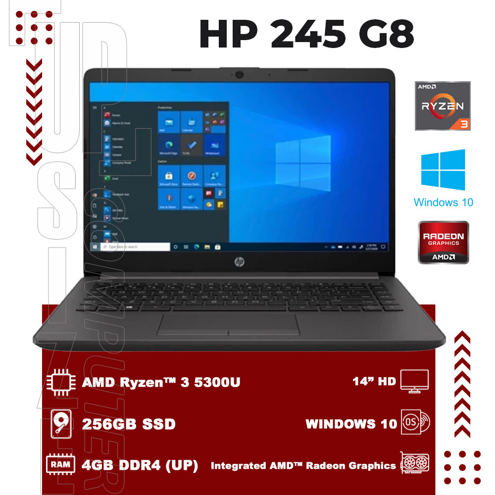 HP LAPTOP NOTEBOOK 245 G8 RYZEN 3-5300U/RAM 4GB/SSD 256GB/W10/1yr