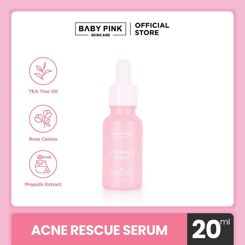 RH63X Baby Pink Skincare Acne Rescue Serum with Tea Tree Oil, Salicylic Acid &amp; Propolis Extract | Anti Iritasi &amp; Inflamasi | Serum Jerawat | Day &amp; Night Serum