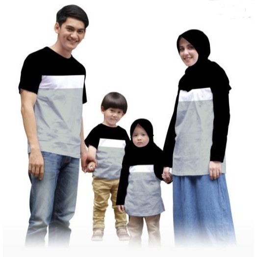 KOMBINASI HITAM. PUTIH. ABU MUDA/ Kaos Couple Keluarga/ Couple Keluarga Muslim/ Couple Keluarga Fami