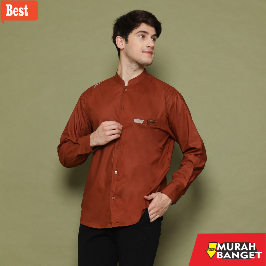 Baju muslim lengan panjang- Asakhi - Baju Koko Pria Dewasa Lengan Panjang Raffa Warna Merah Bata