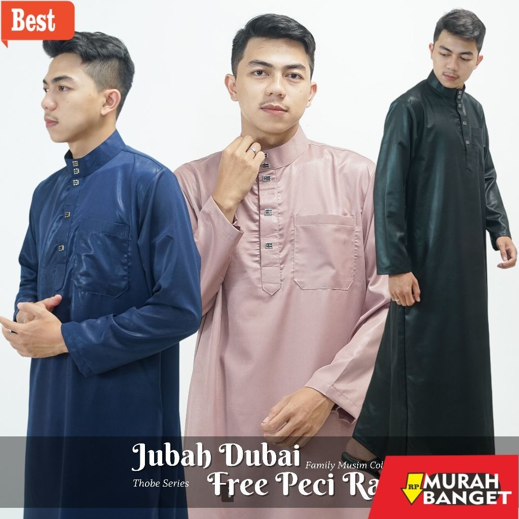 Baju timur tengah pria- Gamis laki-laki lengan panjang polos jubah DUBAI mewah elegantgamis pria bas