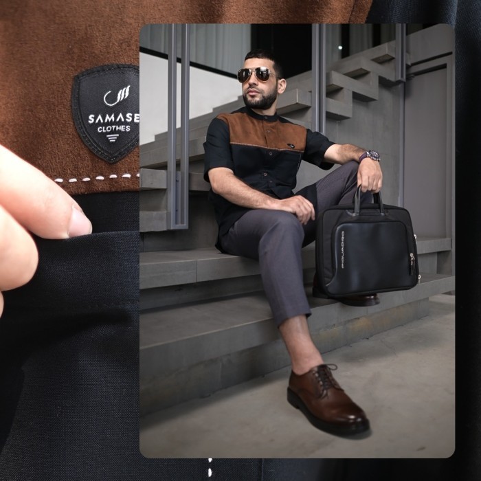 Samase Kemko Kemeja Koko A096 Lengan Pendek - Black, XL