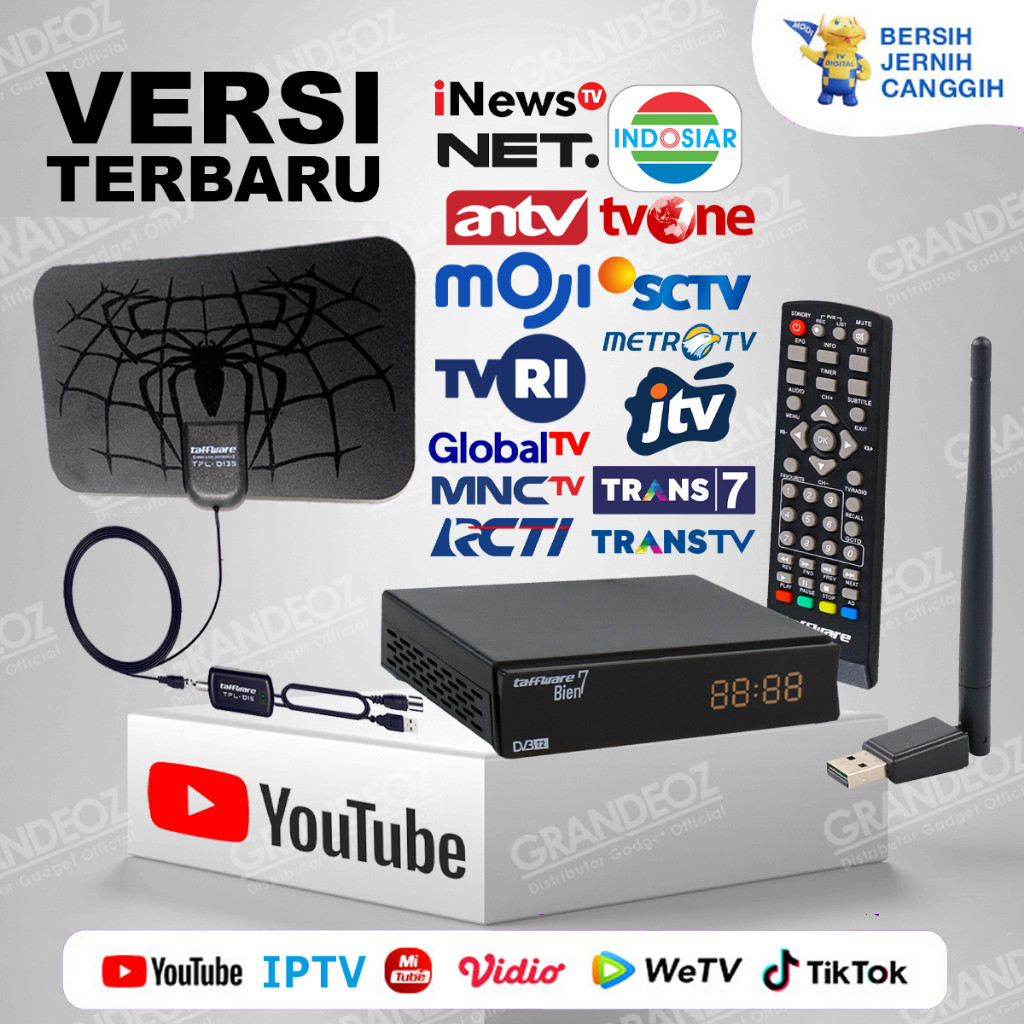 promo PAKET Set Top Box Bien7 T2 + Antena Digital D139 STB Satellite TV Tuner Box H.264 1080P DVB-T2