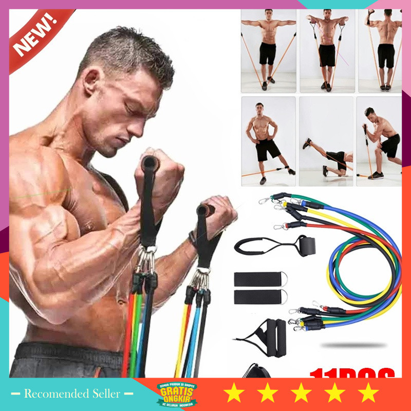 Pakaian Olahraga Murah Style Keren kekinian / Resistance Band Set 11 in 1 Karet Elastis Panjang Gym 