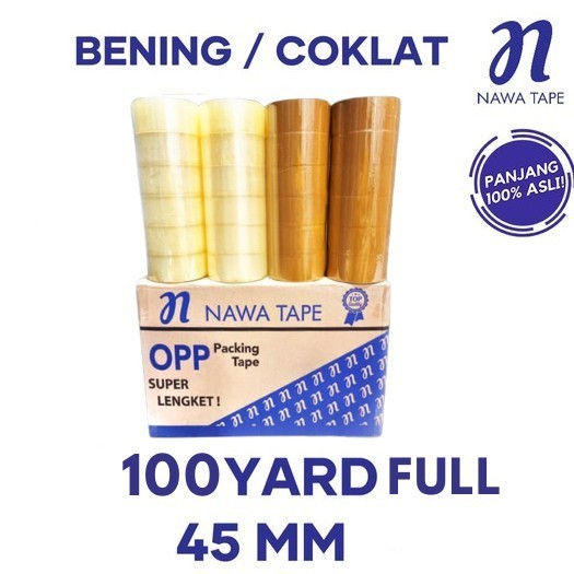 

Nawa Tape Lakban OPP 45mm x 100 Yard FULL Kemasan 1 Dus
