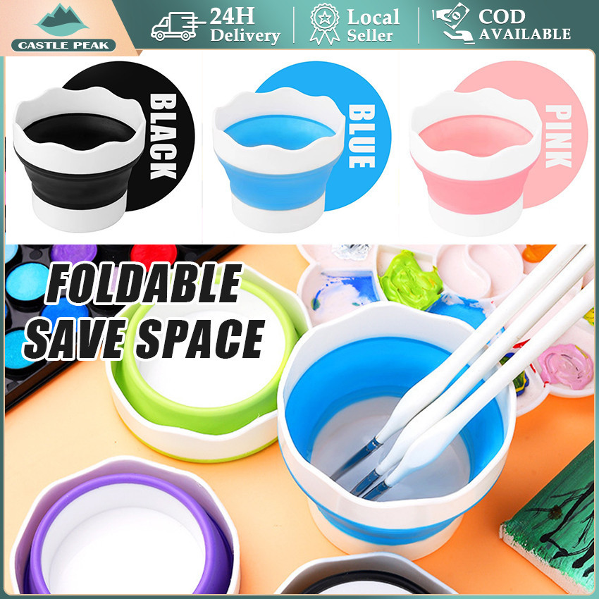 

Water Cup Brush Holder Foldable Hitam Biru Collapsible Tempat Wadah Air Lipat