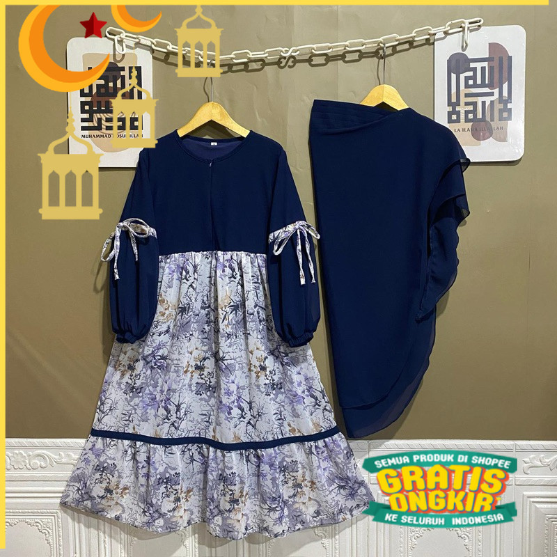 Gamis Anak Perempuan bahan CERUTY BABYDOLL MOTIF kombinasi Tali Pita Tangan/Maron merah bata red ana