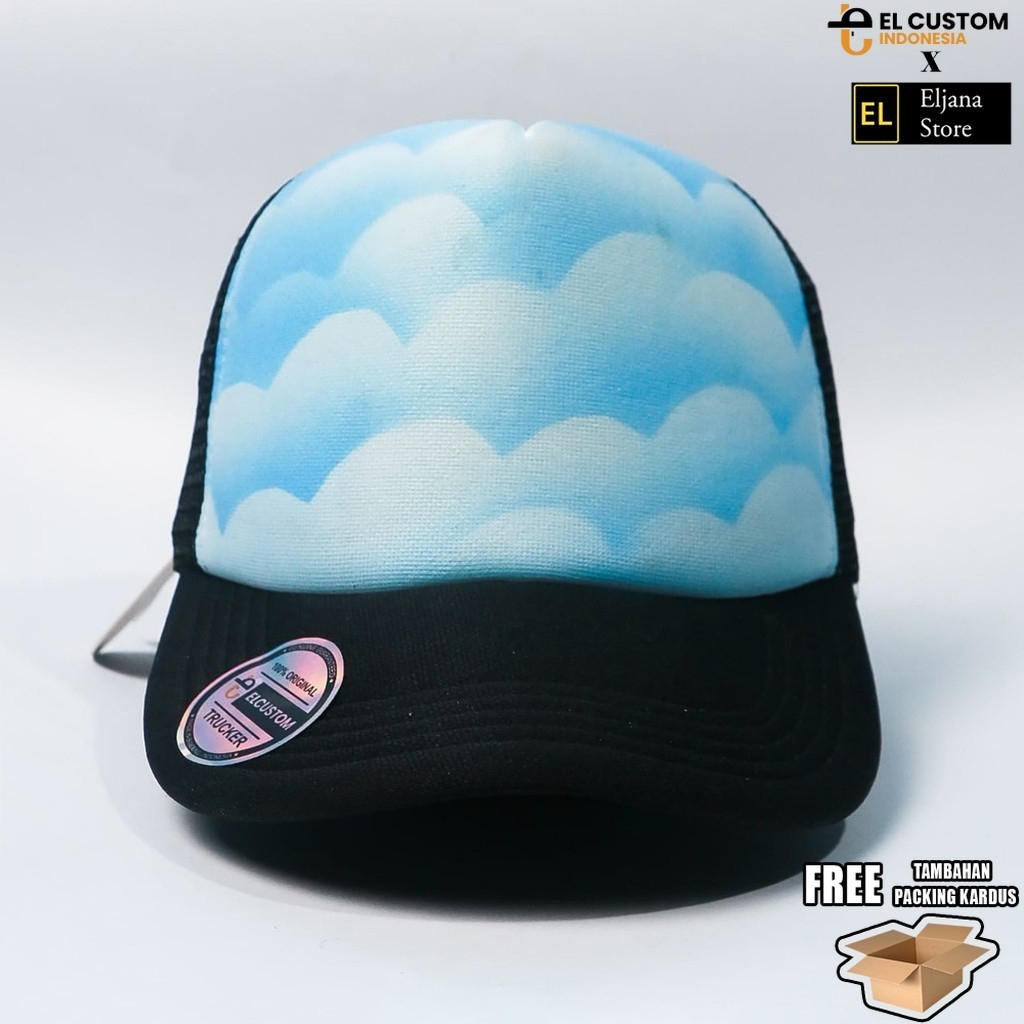 BLUE CLOUD - Topi Jaring Airbrush / Topi Custom/  Tiedye/ Topi Premium / Topi Trucker / Topi SMA / T