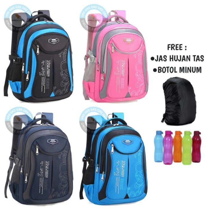 TAS SEKOLAH ANAK LAKI LAKI PEREMPUAN SD SMP SMA TAS RANSEL ANAK - HITAM RAINCOVER