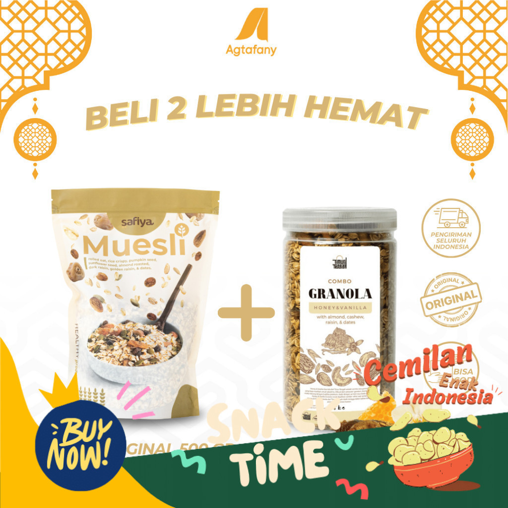 

Special Diskon [Paket Hemat] Muesli Safiya 500 gr + Granola Vanilla 500 gr Timur Tengah | Sereal Oatmeal Sarapan Sehat Camilan Healthy Food