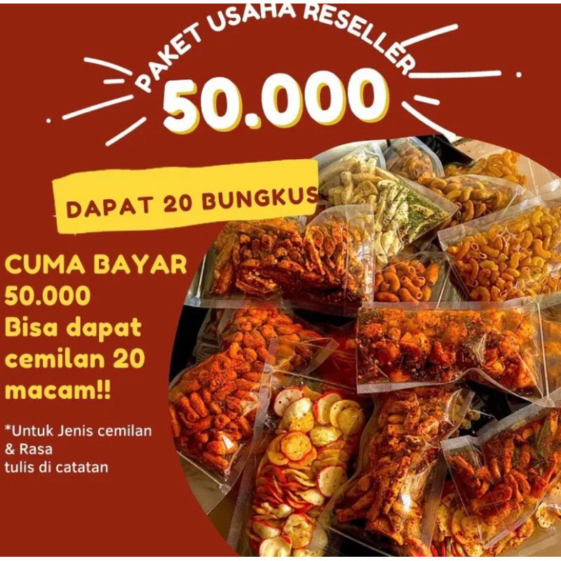 

DISKON 20bungkus CEMILAN PAKET RESELLER isi 50gram cuma 50.000 !!