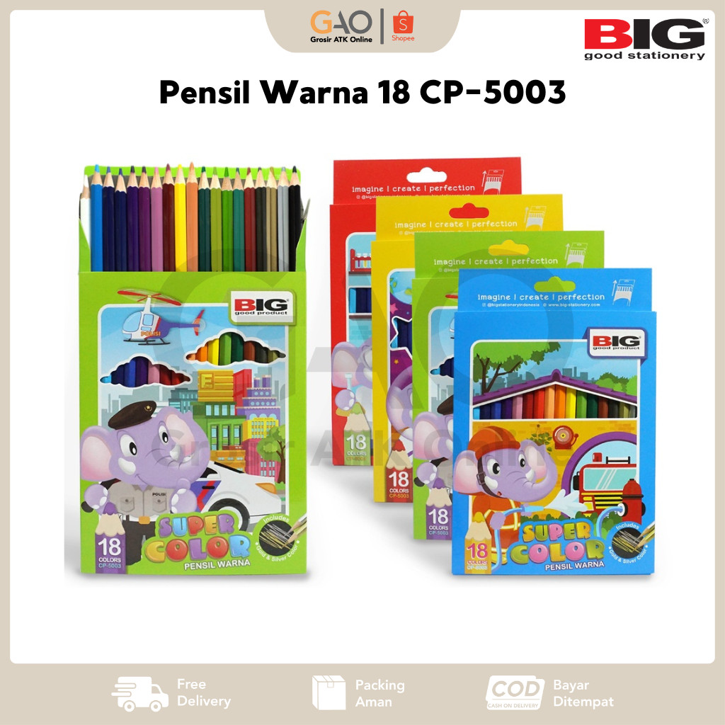 Pensil Warna BIG 18 Warna Panjang Set Lengkap CP-5003