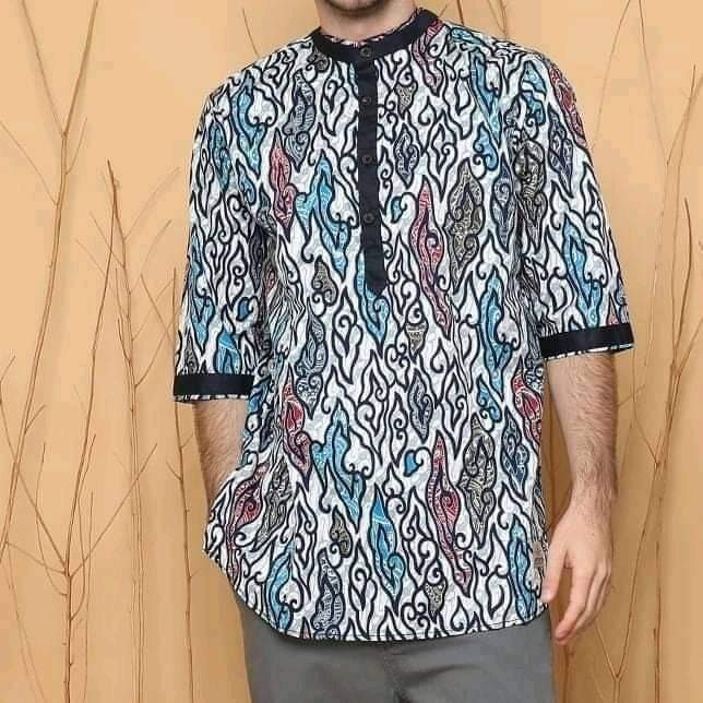 Assyauqie Koko batik leguler/kurta Batik Lengan 3/4 Pria Dewasa - motif 3, L