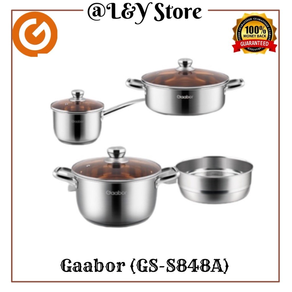DISKON  RAMADHAN Gaabor Panci Set 3 Item Stainless Steel Panci Kukus Panci Sop Steamer StockPot / GS