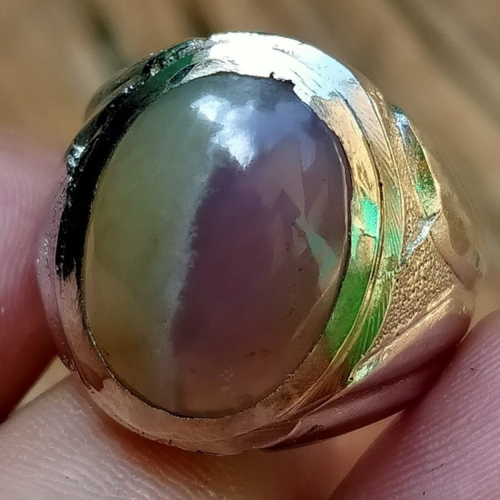 Cincin Batu Akik Natural Motif Gambar lavender Ungu Kecubung Antik 1