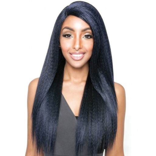 Yaki Wig Lurus Sintetis untuk Wanita Wig Gelombang Yaki Hitam Sintetis