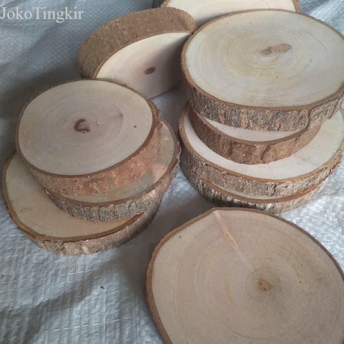 

Promo wood slice diameter 8 cm / potongan kayu mahoni murah