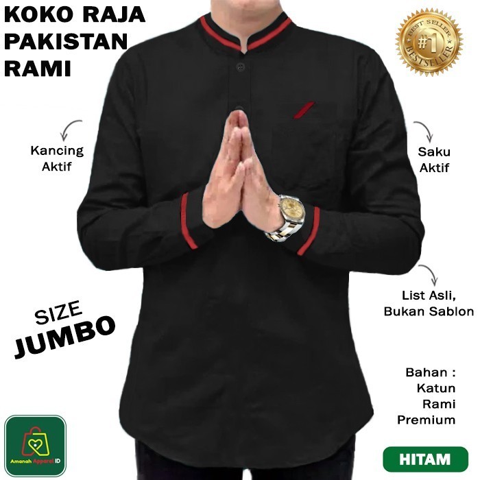 Baju Koko Pria Lengan Panjang QURTA RAJA PAKISTAN RAMI JUMBO - 27751 - Army, M