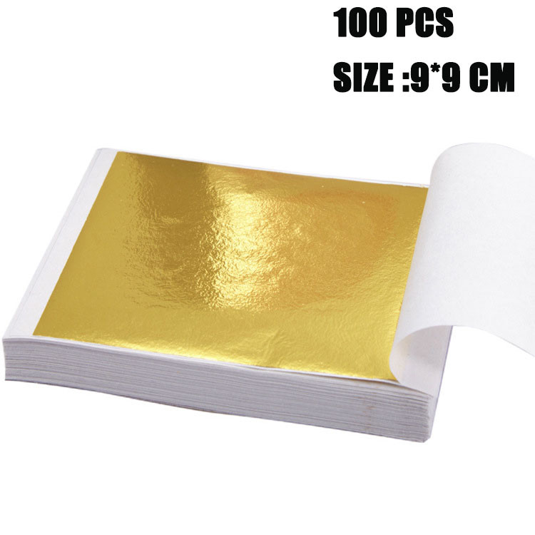 

D3W! 100 Pcs Kertas Foil Emas Gold Foil Sheet Kertasprada Sepuhan Sepuh Gold Foil Leaf